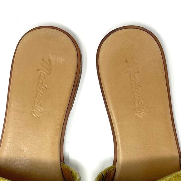 Madewell The Lianne Slide in Croc Embossed Leather - Yellow Green Tan - Size 5.5 - Picture 6 of 7